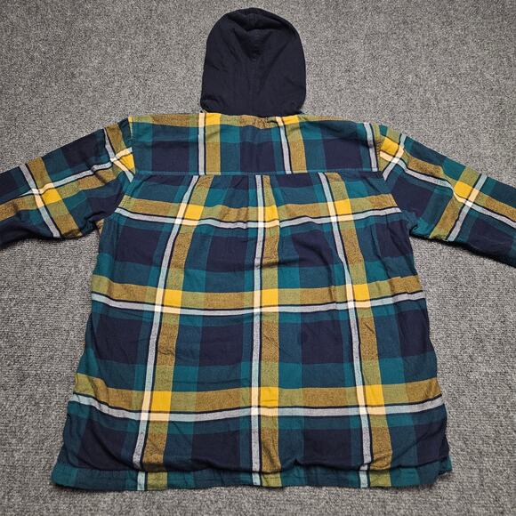 Eddie Bauer Plaid Flannel Hoodie Shirt M Womens Blue Green Yellow Cotton Casual - Picture 14 of 16